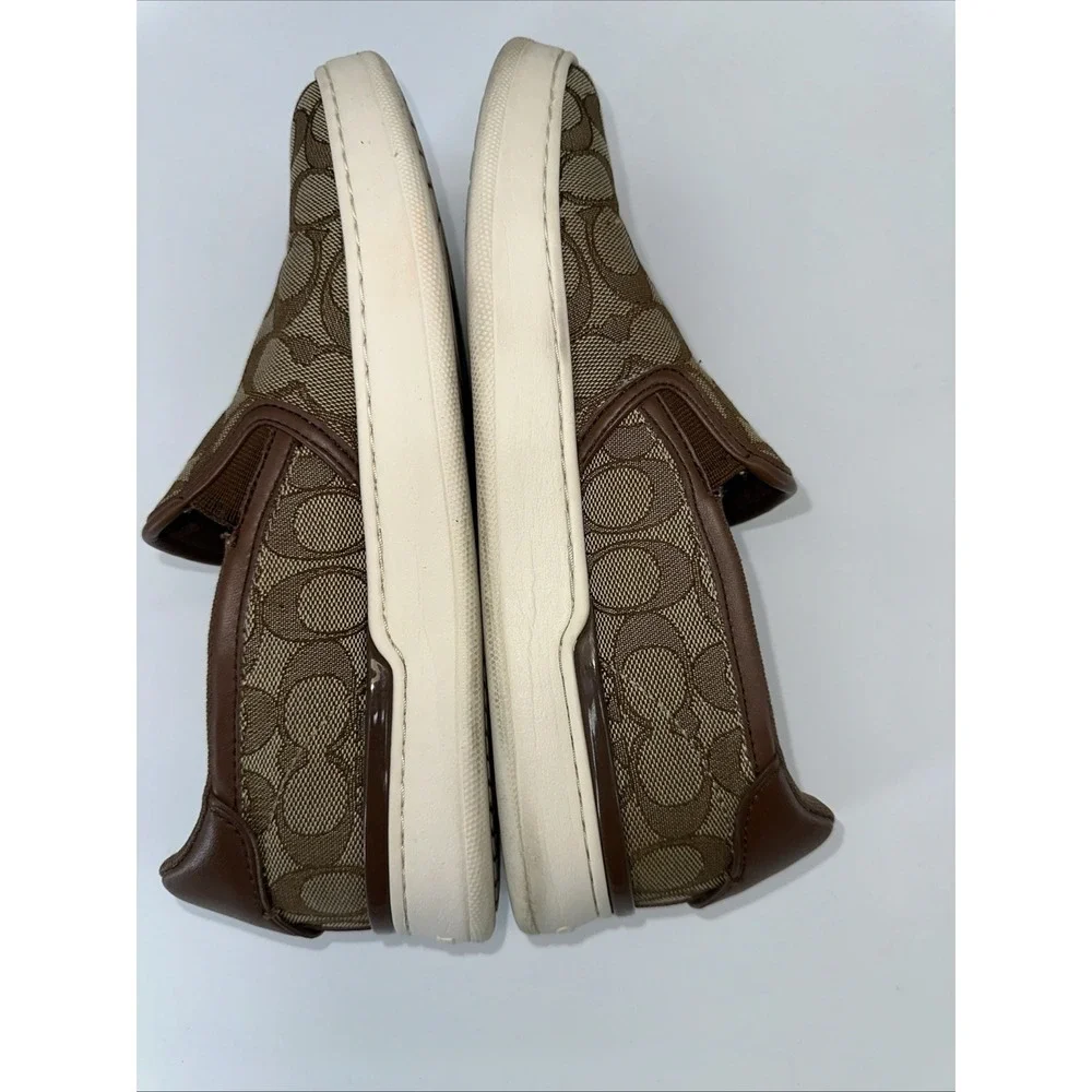 COACH Wells Ladies Slip on Sneaker 9.5B Khaki Saddle Trim Signature Jacquard - Picture 5 of 10